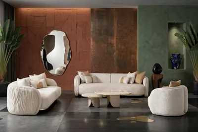 Productafbeelding van Beige woonkamer set: 3-zits sofa, fauteuil, salontafel. Designmeubels