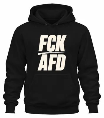 Imagen del producto de Sudadera con capucha, color negro, talla M. Diseño: "FCK AFD Antifaschismus Gegen Rechts" (Sarcasmo)