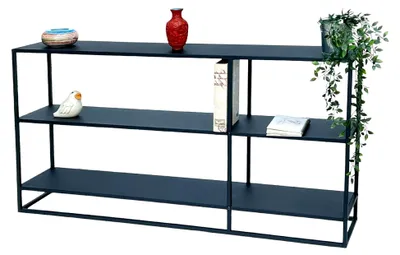 Produktbild von Konsolentisch Metall Schwarz Schmal mit 3 Ebenen 140x70x25 cm Regal Stehend