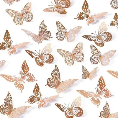 Produktbild von Famanu 3D Schmetterling Wandsticker Gold Abnehmbar 4 Stile 3 Größen für Schlafzimmer Festival Party Dekoration Rose Gold
