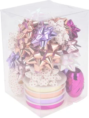 Produktbild von Verpackungsdekoration Schleife und Band weiß rosa, 30er Set