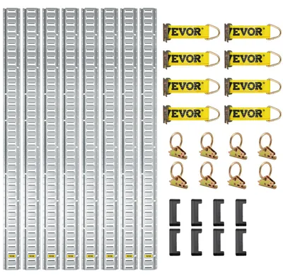 Produktbild von VEVOR E Track Zurrschienen-Kit, 34PCS 152,4 cm E-Schienen Set beinhaltet 8 Stahl-Schienen & 2 Einzel-Slots & 8 O-Ringe & 8 Zurrpunkte mit D-Ring & 8 Endkappen, Sicherungszubehör für Fracht, Motorräder und Fahrräder, 34 Stück, 1,52 m