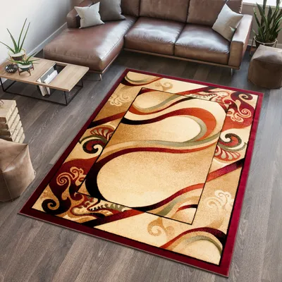 Produktbild von Teppich Wohnzimmer Schlafzimmer Kurzflor Modern Beige Rot Meliert  70 x 140 cm