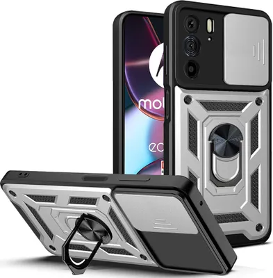 Produktbild von Motorola Edge 30 Pro Hülle mit Ring Ständer Halter Dia Kameraschutz TPU PC Schutzhülle für Motorola Edge 30 Pro Silber