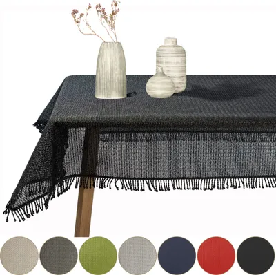 Produktbild von Gartentischdecke mit Fransen Schwarz Eckig 130x220cm Tischdecke Schaumtischdecke abwischbar Garten Tischtuch