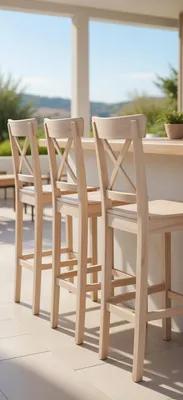 Image de Tabouret de bar moderne en bois, de couleur beige, idéal pour la cuisine et le bar