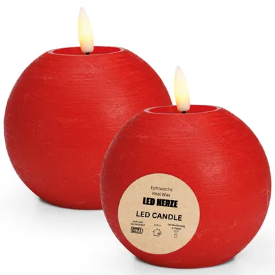 Immagine prodotto di Set di candele LED a cera, fiamma tremolante, Ø 10x9, rosso