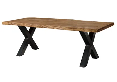 Image de MASSIVMOEBEL24 | Table à manger 180x90 en bois de Sheesham bois naturel pieds en X anthracite brillant FREEFORM 5