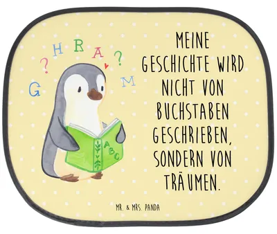Produktbild von Mr. & Mrs. Panda Sonnenschutz Auto Pinguin Legasthenie - Gelb Pastell - Geschenk, Sonnenblende, Rechtschreibstörung, Autosonnenschutz, Hitzeschutz
