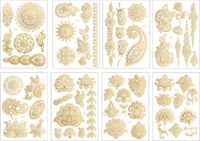 Produktbild von Gold Temporäre Tattoos Aufkleben, 8 Blätter Haut Glitzer Fake Tattoo, Wasserdicht Festival Accessoires Party Zubehör Frauen Mädchen Haut Klebetattoos Erwachsene Halloween