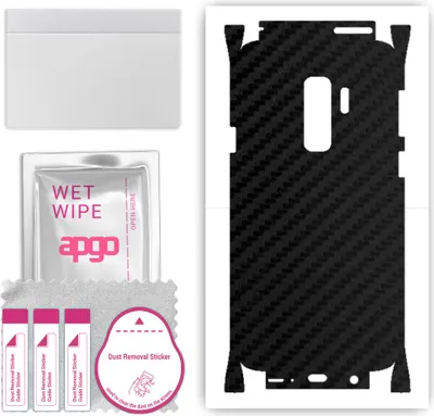 Produktbild von apgo Rückseite + Seiten Schutzfolie, Skin, kompatibel mit Samsung Galaxy S9 Plus, Hinten Displayschutzfolie aus Vinylfolie, kratzfest, einfache Montage - Schwarzer Kohlenstoff