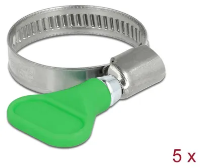 Produktbild von DeLOCK Schlauchschelle Edelstahl 400 SS mit Flügelmutter 20 - 35 mm 5 Stück grün, Schmetterlingsklemme, Grün, Kunststoff, Edelstahl, Polybag, 2 cm, 3,5 cm