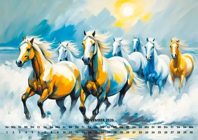 Image de raxxa Premium Calendrier mensuel Chevaux 2026 A3 horizontal