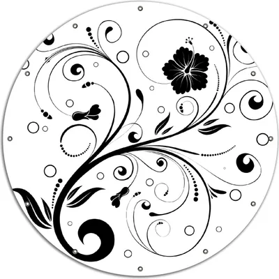Produktbild von Wallario rundes Outdoor-Poster für Garten oder Balkon, Motiv Schnörkelmuster in schwarz weiß mit Blumen und Kreisen, 120 cm Durchmesser
