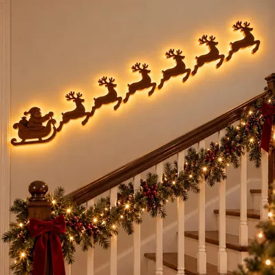 Produktbild von Weihnachtsdeko,3D Selbstklebende Weihnachtliche Wanddeko(Style A)Weihnachtsbeleuchtung aus Holz,Heimdekoration Rentier Wanddekoration für Wohnzimmer