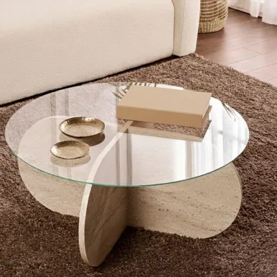 Image de Cugnoli - Table Basse, 75x75x35h cm Blanc Marbre, Forme Ronde