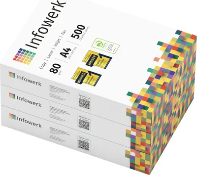 Produktbild von Infowerk Druckerpapier Kopierpapier 1500 Blatt 3 x 500 A4 80g Premium Weiß PEFC