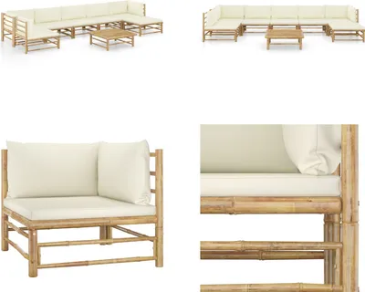 Produktbild von vidaXL 8 tlg. Garten Lounge Set mit Cremeweißen Kissen Bambus - Garten-Lounge-Set - Garten-Lounge-Sets - Gartenmöbel - Gartenmöbel-Set