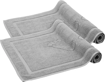 Produktbild von Komfortec Badvorleger Set 2 Teilig, Frottee Duschvorleger, Waschbar Duschmatte & Badteppich, 800 g/m² &100% Baumwolle, Saugfähig & Schnelltrocknend, 50 x 80 cm, Silber Grau