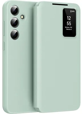 Obrázek produktu pro Kožené flipové pouzdro pro Samsung Galaxy A56, obal s funkcí Smart View okna a přihrádkou na karty Zelený