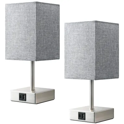 Produktbild von EDISHINE Tischlampe 2er Set Touch Dimmbar, Nachttischlampen mit Ladefunktion, Grau