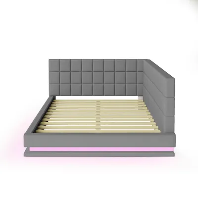 Produktbild von Flieks Polsterbett 160x200cm mit USB & LED, Tagesbett Schlafsofa mit Lattenrost, Doppelbett Jugendbett Gästebett Daybett Funktionsbett, Leinen, Grau