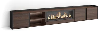 Produktbild von TV-Möbel Holzeffekt eiche schwarz 315x35x50cm Kamin mit Feuereffekt