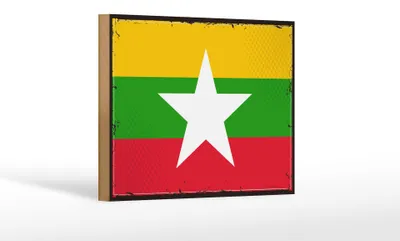 Produktbild von Holzschild Flagge Myanmars 18x12 cm Retro Flag of Myanmar Dekoration