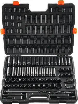 Image de Jeu de clés à douille 130 pièces - 3/8 et 1/2 pouces - SAE Métrique - Jeu d'outils pour entraînement et extraction - Matériaux de haute qualité