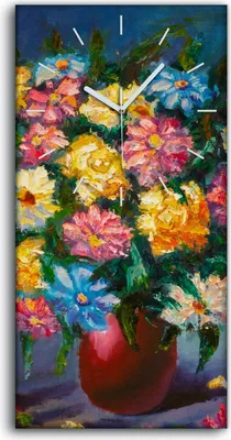 Produktbild von Küche Wohnzimmer Wand Leinwand Uhr 30x60 Original Gemälde auf schönen Blumen - weiße Hände