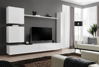 Image de Blanc Ensemble e meubles de salon Meuble TV design Étagère murale Moderne