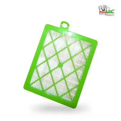 A green vacuum cleaner filter is shown against a white background.