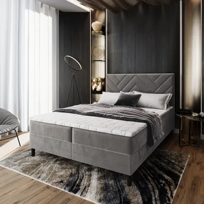 Produktbild von Masseno Boxspringbett ROKIS 140x200 cm Komplett-Set mit Bonell Matratze und Topper, Polsterbett mit Bettkästen -Grau, MONOLITH 85