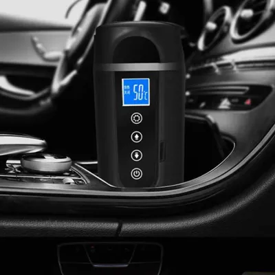 Produktbild von Auto-Heizbecher aus Edelstahl, universell einsetzbar mit intelligenter LCD-Temperaturanzeige, 500 ml, 12–24 V