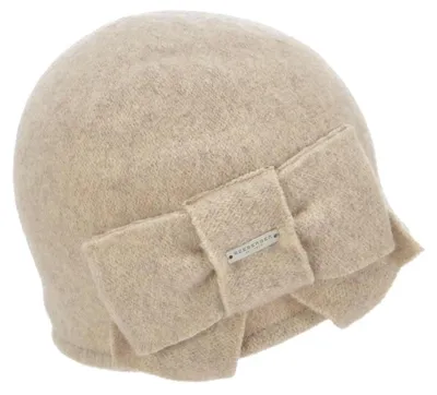 Seeberger Walkmütze aus Wolle mit schicker Schleifen Garnitur in beige