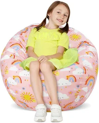 Obrázek produktu pro Ibenzoa® Úložný vak/sedací vak pro děti, 81 cm – design "duhové mraky", pojme 80–94 plyšových hraček, pouze potah (bez výplně)