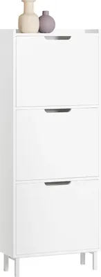 Image de FSR151-H-W, Armoire à chaussures avec 3 abattants, étroite, 6 étagères, blanc