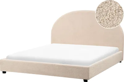 Produktbild von BELIANI Bett Beige Bouclé Gepolstert 160 x 200 cm Lattenrost Hohes Kopfteil Klassisch Minimalistisch Schlafzimmer