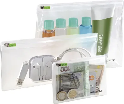 Zdjęcie produktu dla Obal plastový Leitz Complete, se zipem, velikosti XS, S, M, čirý, 3 ks