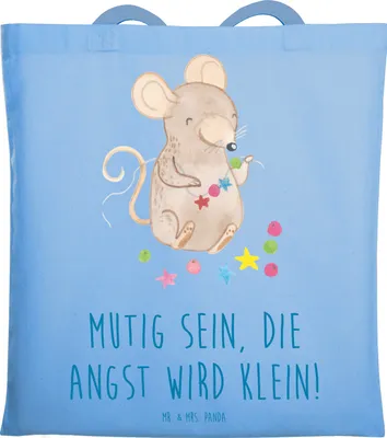 Produktbild von Mr. & Mrs. Panda Alltagstasche Angst überwinden - Sky Blue - Geschenk, Zuversicht, Trost, Laptoptasche, Tasche, Stärke, Einkaufstasche, Liebe, Herausforderungen, Fantasie