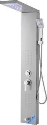 Obrázok produktu pre Systém sprchového panelu SucceBuy (5 funkcií) s hlavicou s efektom dažďa a vodopádu a LED osvetlením, (1345 mm) sprchová tyč z leštenej nehrdzavejúcej ocele, nástenný masážny systém s ručnou sprchou a výtokom do vane