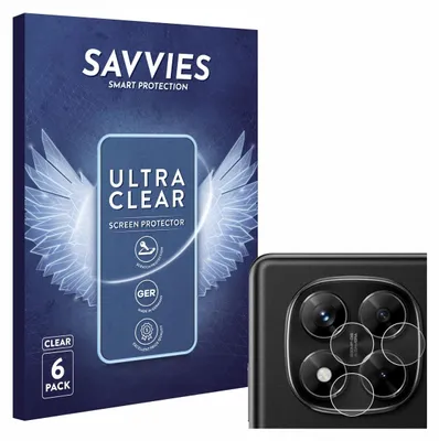 A product box for screen protectors and a close-up of a phone camera with screen protectors applied.