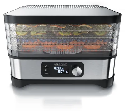 Produktbild von Arendo Dörrautomat 400 W mit 5 Etagen, Dörrgerät für Obst, Gemüse, Kräuter, Fisch und Fleisch, 35-70 °C in 5-Grad-Schritten, Timer bis 24 Stunden, LED-Display, BPA-frei