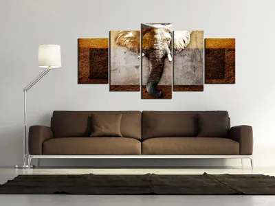 Produktbild von Akustikbild Afrika 200x100 cm Bilder Akustikschaum Hochleistungsschallabsorber Schallschutz Leinwand 5 tlg Wandbild Raumakustik Schalldämmung Tier Elefant 020116-39