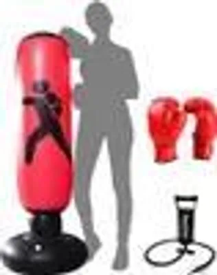 Produktbild von Boxsack Erwachsene 160 cm, Standboxsack Boxsack Stehend Aufblasbare Boxsäcke Tumbler Erwachsene Fitness Dekompression Sandsäcke Kick Kampftraining, Mit manueller Luftpumpe und