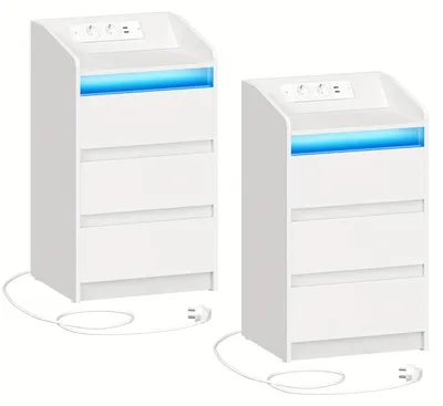 Imagen del producto de Mesita de noche - Cajonera - Mesa auxiliar - Mueble pequeño - Armario de almacenamiento - Juego de 2 - 3 cajones