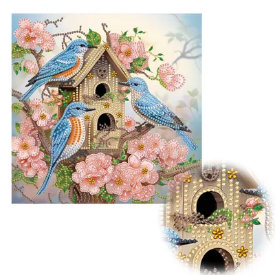 Produktbild von Diamond Painting Set - Vollbohrer Motiv Vögel - Bastelset für Wanddekoration - 30x30 cm