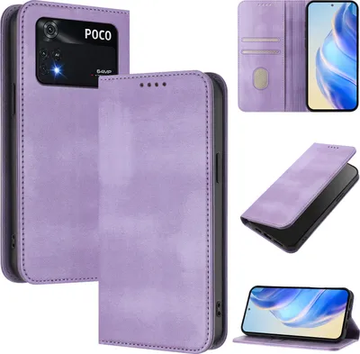 Obrázek produktu pro Pouzdro pro Xiaomi Poco M4 Pro 4G, vintage kožené pouzdro s RFID ochranou, přihrádkami na karty, stojánkem Fialový