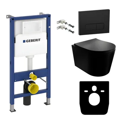 Produktbild von Lavita WC Set: Duofix Basic Vorwandelement + Lavita Wand Tiefspül WC Versoni Black Spülrandlos Tornado Spülsystem + WC Sitz mit Absenkautomatik