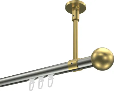 Produktbild von Interdeco Innenlaufstange / Gardinenstange mit Innenlauf Edelstahl-Optik / Messing-Optik, Typ Sonette Luino (Kugel) Deckenmontage, 20 mm Ø 1-läufig, 440 cm
